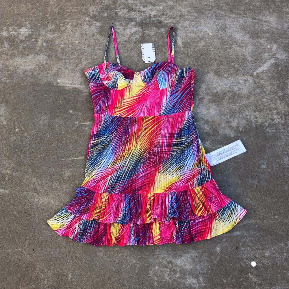 NWT Dress the Population Arden Mini Dress in Hot Pink Multi